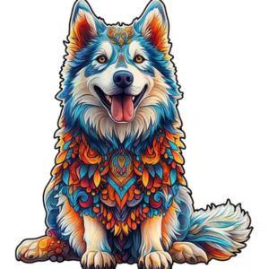 Drewniany kolorowy pies husky